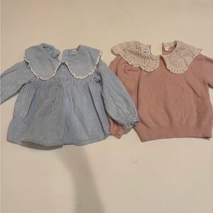 Zara Blue Striped and Pink Lace Collar Kids Tops 18-24 months girls